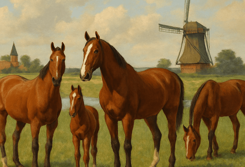 Historic Dutch Warmbloods in a picturesque Dutch landscape