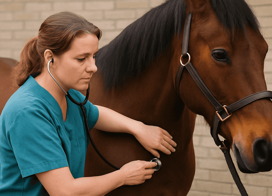 Dierenarts onderzoekt een paard