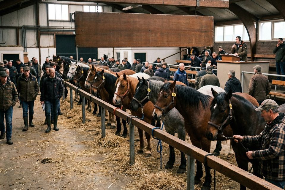 Een rij paarden op een veiling in Nederland