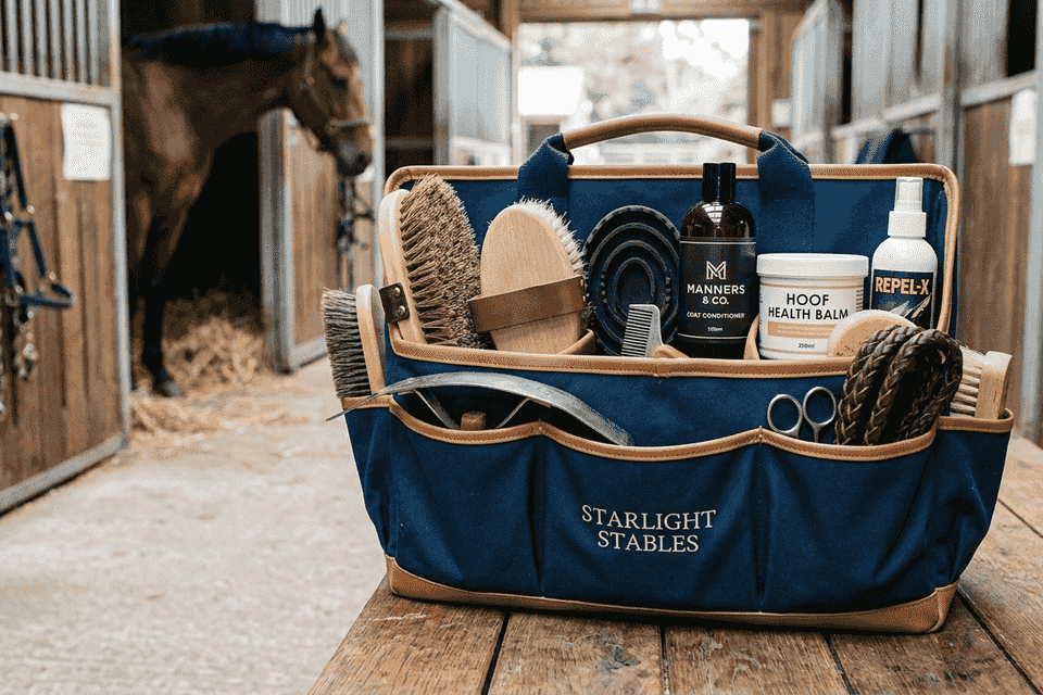 A neatly organized grooming kit.