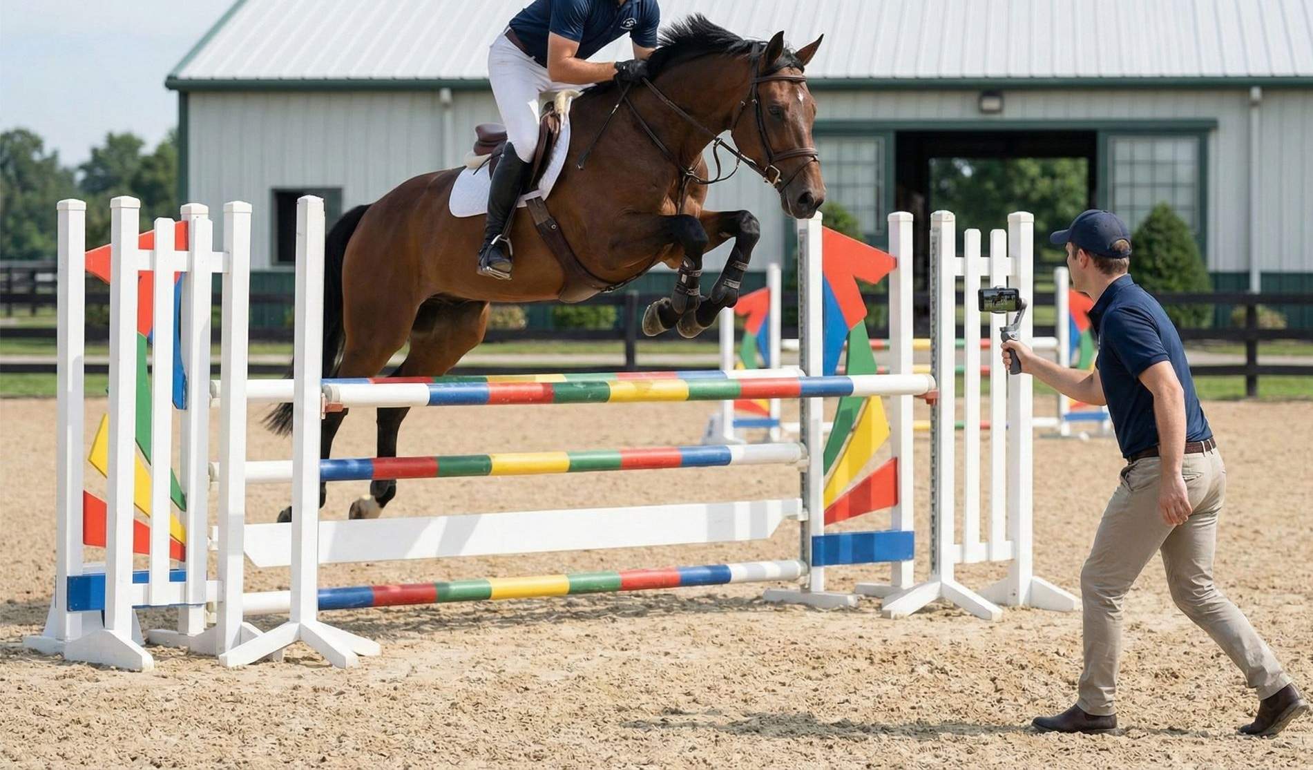 Jumping horse filming for online sale